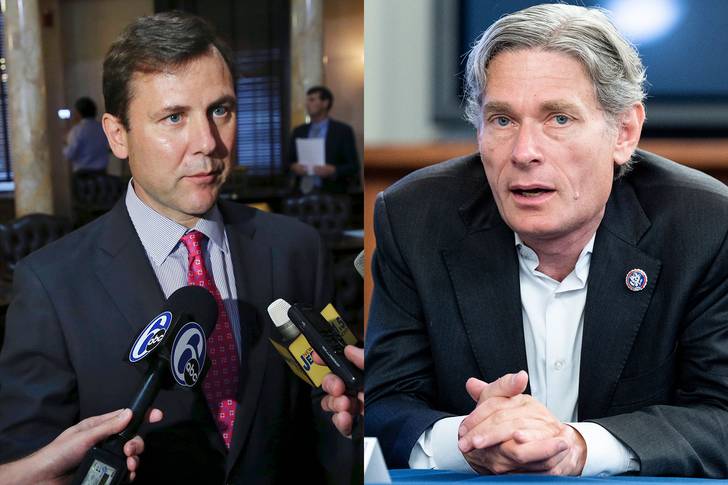 The NJ-07 race between Republican Tom Kean Jr., at left, and incumbent Democrat Tom Malinowski was a rematch of the last time they faced off, in 2020. Malinowski won that race by less than a percentage point.